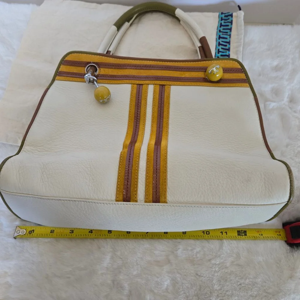 Vtg Tory Burch Limited Edition Contrast-T Striped Pebbled Leather Satchel